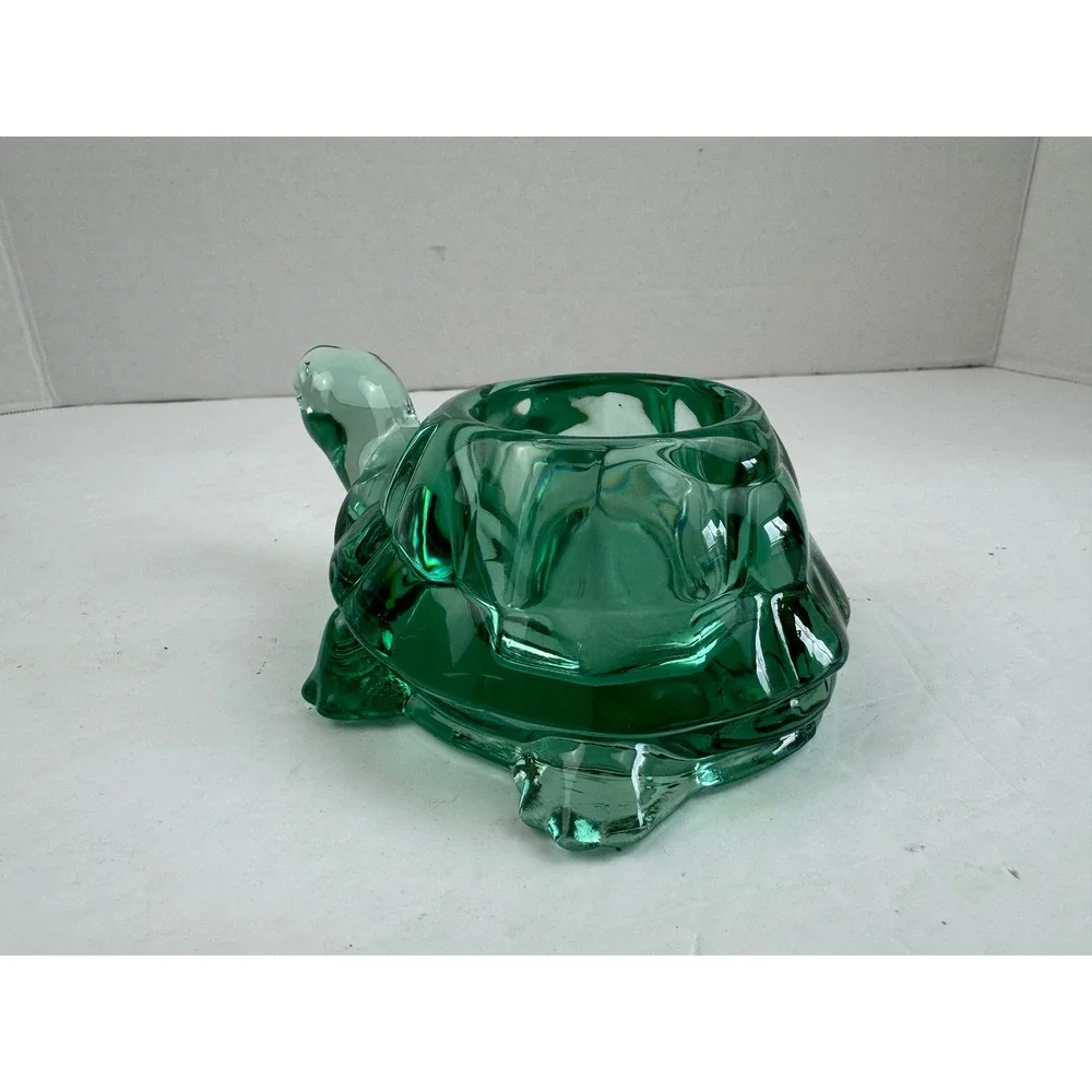 Vintage Indiana Glass Green Turtle Votive Candle Holder Figurine Heavy Emerald